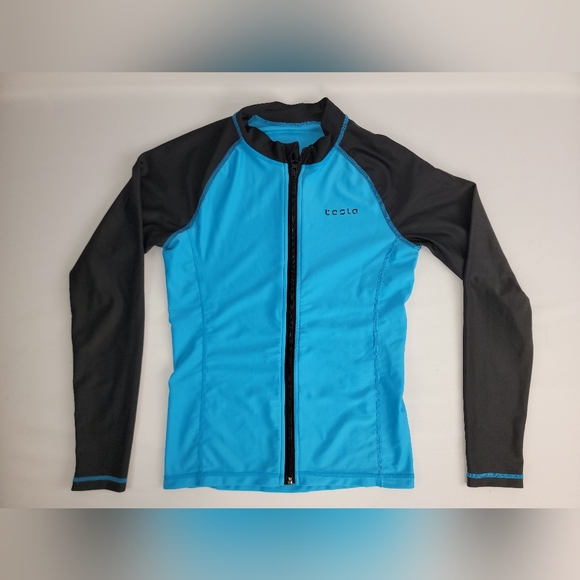 Tesla Rash Guard Mens Medium Zip Front Long Sleeve Top Rashguard Swimsuit UPF 50 - Picture 2 of 8